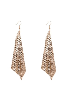 Women Earrings Metal Mesh Lattice Sequins Tassel Long Drop Dangle Earrings Earrings Gold
