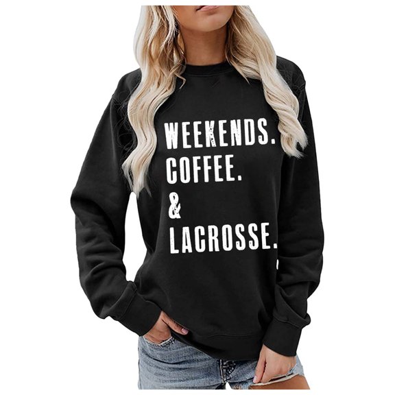 Bmisegm Women Fashion Letter Print Crewneck Long Sleeve Casual Pullover Sweatshirt Top Womens Sweatshirts Stylish and Comfortable Black S