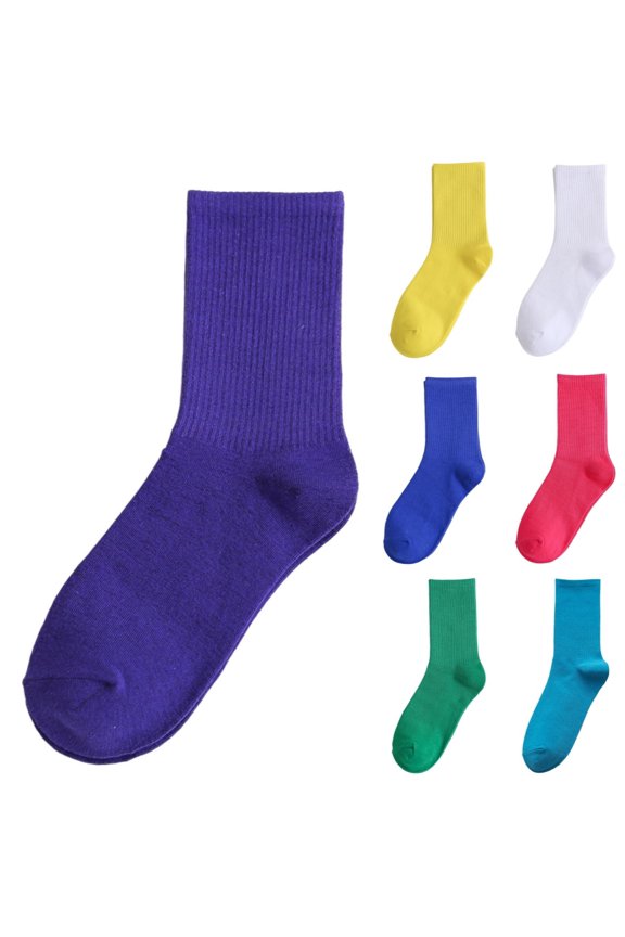 Women Fashion Solid Color Stacked Socks Casual Breathable Comfortable Stretchable Womens Crew Socks Dark Purple_001