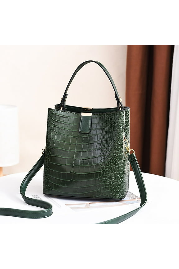 Women Leather Shoulder Bag Solid Color Handbags Army Green One Size