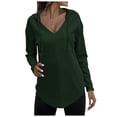 thumbnail image 1 of Bmisegm Women Neck Hoodies Long Sleeve Sweatshirt Drawstring Pullover Tops with Pocket Hoodies for Women Comfortable and Practical Dark Green M, 1 of 5