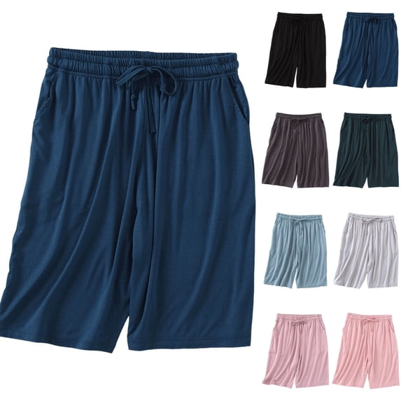 Bmisegm Women Pajama Loungewear Lightweight Plus Size High Waist Elastic Mid Length Shorts with Pockets Summer Shorts for Women Dark Blue XXL