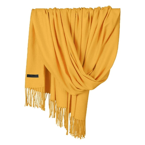YWOAGH Women Pashmina Scarf Soft Solid Plain Shawl Wrap Fashion Warm Neck with Fringes Scarf Yellow
