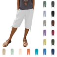 thumbnail image 1 of Bmisegm Women Shorts Casual Five Eighths Length Elastic Drawstring Casual Bottoms with Pockets Shorts for Women White XL, 1 of 5