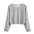 thumbnail image 1 of Bmisegm Women Solid Color Round Neck Casual Long Sleeve Cropped Sweater Top Sweatshirts for Women Grey XL, 1 of 5