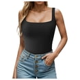thumbnail image 1 of Bmisegm Women Square Neck Sleeveless Double Layer Tight Tank Top for Women Womens Tank Tops Black L, 1 of 4