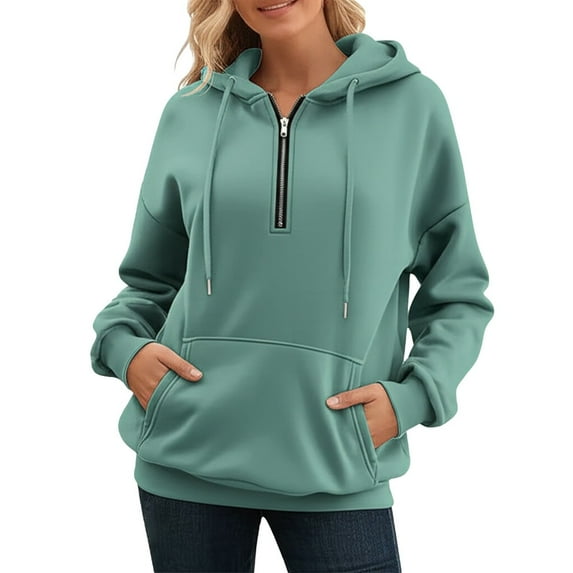 Bmisegm Women's Casual Long Sleeve Zip Hoodie with Pockets Hoodies for Women for Everyday Style Light Green S