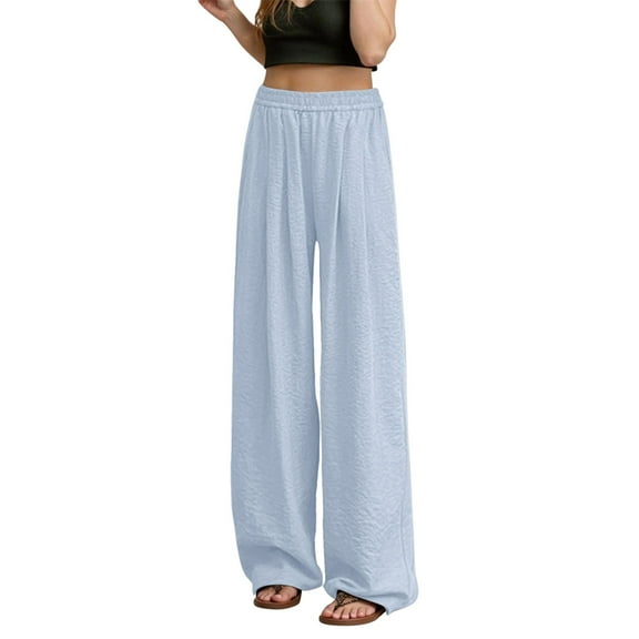 Bmisegm Women's Casual Pants for Daily Work Relaxed High Waisted Wide Leg Trousers Comfortable Flowy Loose Fit Pants with Pockets Ideal for Season Blue XL