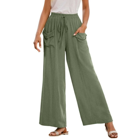 Bmisegm Women's Casual Pants Lightweight Loose Fit Drawstring Trousers Comfortable Wide Leg Pants for Everyday Work and Styling Green XXL