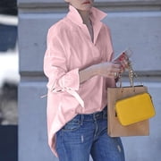 Bmisegm Womens Casual Solid Color Elegant Long Sleeve Blouse Long Sleeve Shirt V Neck Tunic Tops, Size M