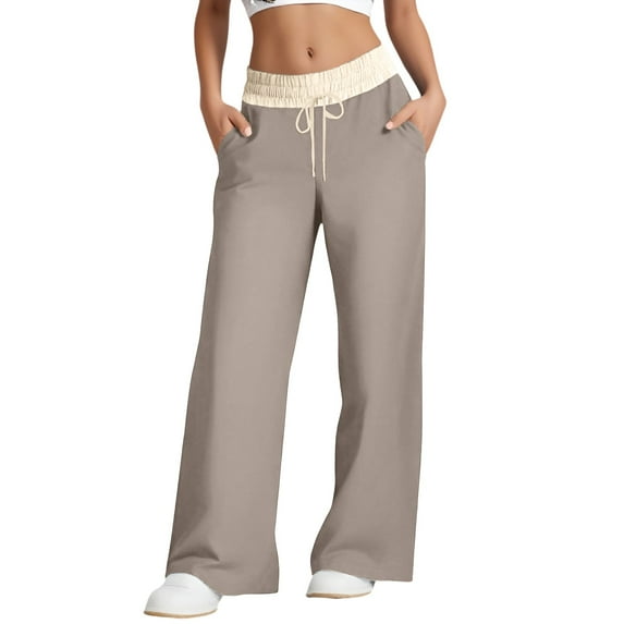 Bmisegm Women's Casual Wide Leg Cargo Jeans - Stretchy Mid Waist Denim Pants with Convenient Pockets for Everyday Wear Khaki XL