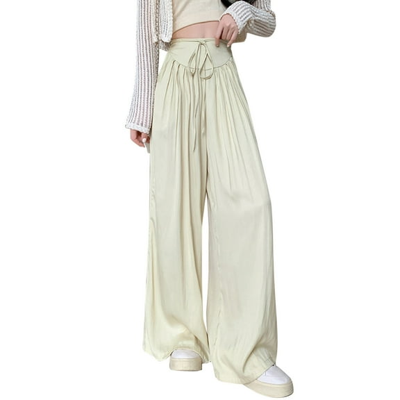 Bmisegm Women's Casual Wide Leg Pants for Everyday Wear - Comfortable Versatile and Stylish for or Beige S