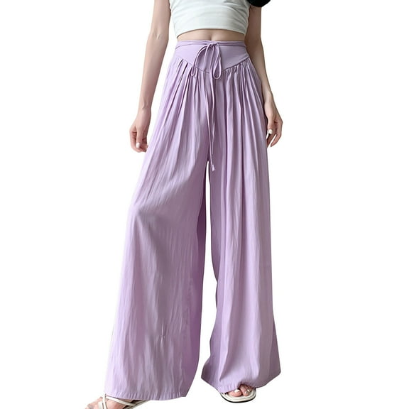 Bmisegm Women's Casual Wide Leg Pants for Everyday Wear - Comfortable Versatile and Stylish for or Purple S
