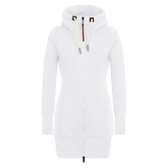 Bmisegm Women's Solid Color High Sweatshirts for Women Drawstring Slim Graceful Blouse Coat Long Sleeve White XL