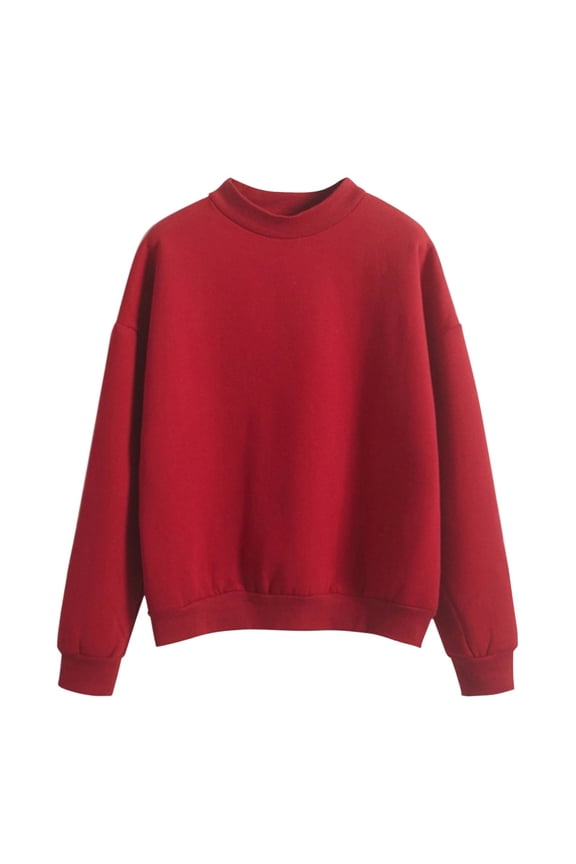 Women's Solid Color Oneck Custom Logo Knitted Pullover Thick Autumn Winter Hoodies for Women Plus Size Red M