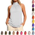 thumbnail image 1 of Bmisegm Women's Tank Tops Sleeveless Neck Tie Strap Camisole High Neck Pleated Solid Color Casual Summer Tops for Women White S, 1 of 6