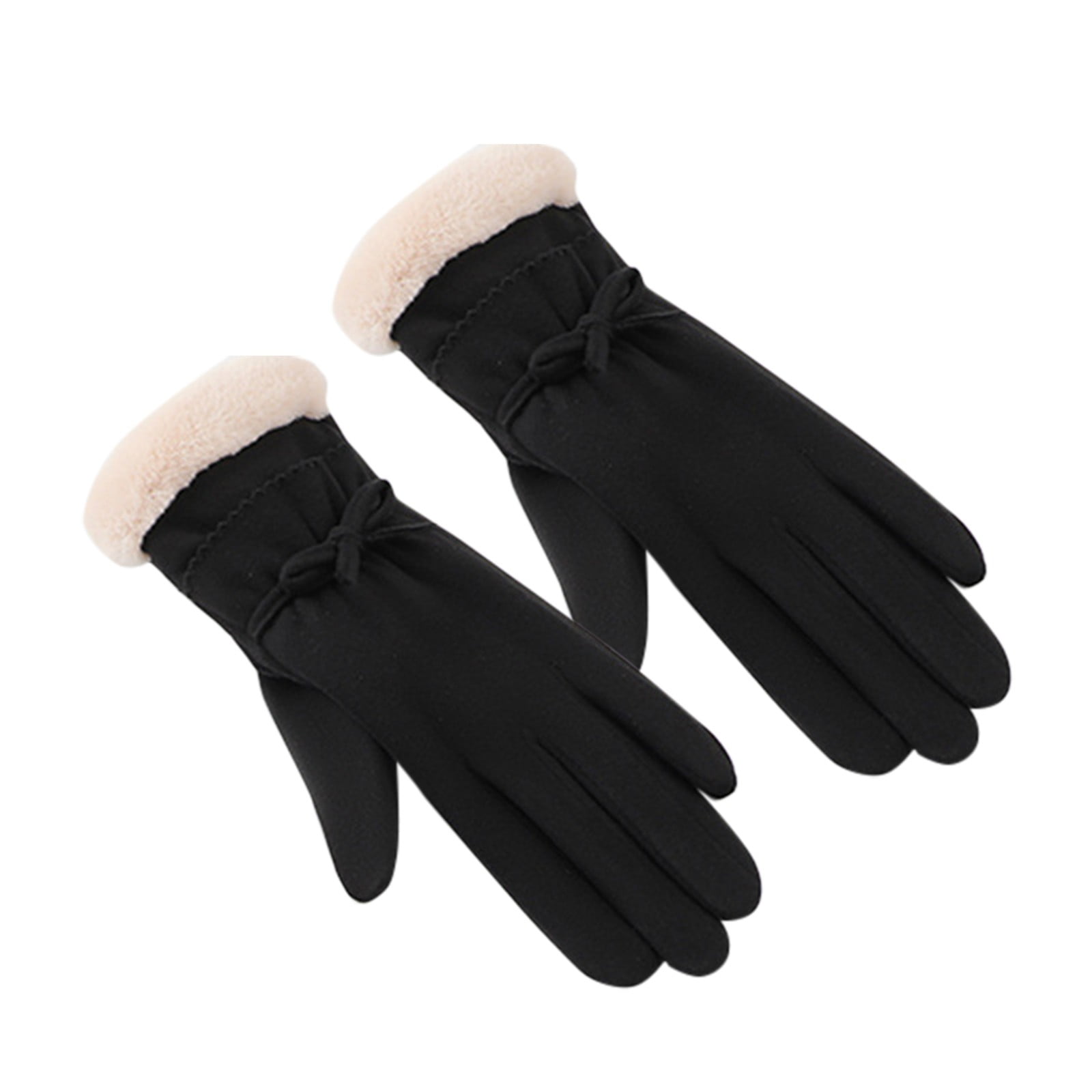 Bmisegm Women's Winter Bow Warm Gloves Outdoor Riding Plus Cotton