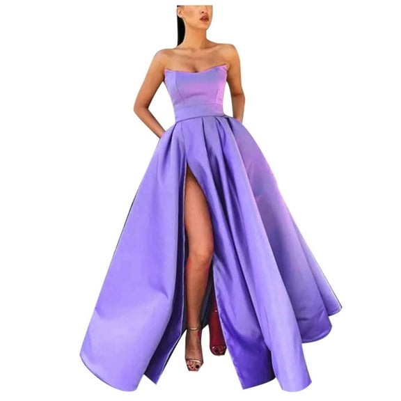 Bmisegm Women'sSolid Color Strapless Slit Long Zippered Chest Pad Evening Dress Dress Formal Dresses for Women XL
