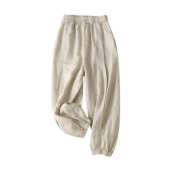 Bmisegm Womens Casual Pants Lightweight Breathable Everyday Trousers High Waist Comfortable Travel Pants with Pockets Beige L