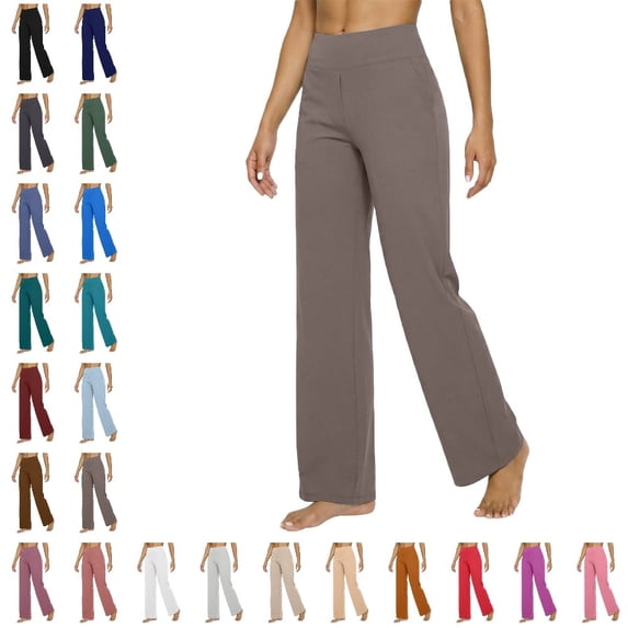 Bmisegm Womens Casual Pants Pull on Elastic Waist Side Pockets Regular Fit Solid Color Straight Leg Pants Women