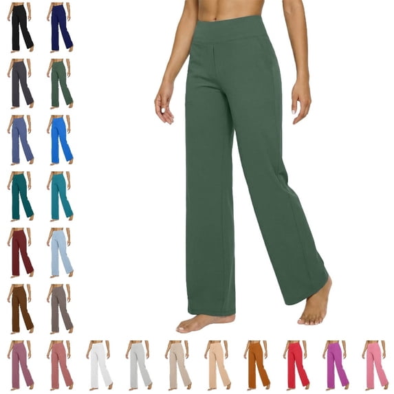 Bmisegm Womens Casual Pants Pull on Elastic Waist Side Pockets Regular Fit Solid Color Straight Leg Pants Women