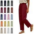 thumbnail image 1 of Bmisegm Womens Casual Pants Straight Leg Drawstring Waist Side Pockets Regular Fit Solid Color Pants for Women, 1 of 6