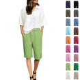 thumbnail image 1 of Bmisegm Womens Casual Shorts Elastic Waist Solid Color Cropped Relaxed Fit Summer Bottoms Women Shorts Green_001 L, 1 of 9