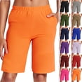thumbnail image 1 of Bmisegm Womens Casual Summer Shorts Bermuda Wide Leg Knee Length Elastic Waisted Lightweight Comfy Lounge Shorts with Pocket Orange_002 M, 1 of 7