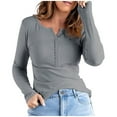 thumbnail image 1 of Bmisegm Womens Crew Neck Shirts Long Sleeve Tshirts Button Down Shirts Knit Shirt Casual Plain Tops Warm Clothing for Women Grey L, 1 of 6