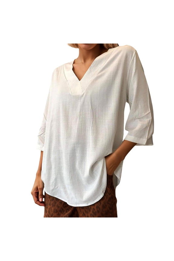 Womens Everyday Short Sleeve Top Womens V Neck Linen T Shirt Casual Short Sleeve Blouse for Spring Summer Fall Everyday Wear Ladies Comfort Tees White XXL