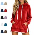 thumbnail image 1 of Bmisegm Womens Hoodies Pullover Drawstring Hood Long Sleeve Front Pocket Raglan Sleeve Side Slit Regular Fit Drop Shoulder Solid Hoodie for Women, 1 of 5