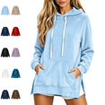 thumbnail image 1 of Bmisegm Womens Hoodies Pullover Drawstring Hood Long Sleeve Front Pocket Raglan Sleeve Side Slit Regular Fit Drop Shoulder Solid Hoodie for Women, 1 of 5