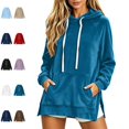 thumbnail image 1 of Bmisegm Womens Hoodies Pullover Drawstring Hood Long Sleeve Front Pocket Raglan Sleeve Side Slit Regular Fit Drop Shoulder Solid Hoodie for Women, 1 of 5