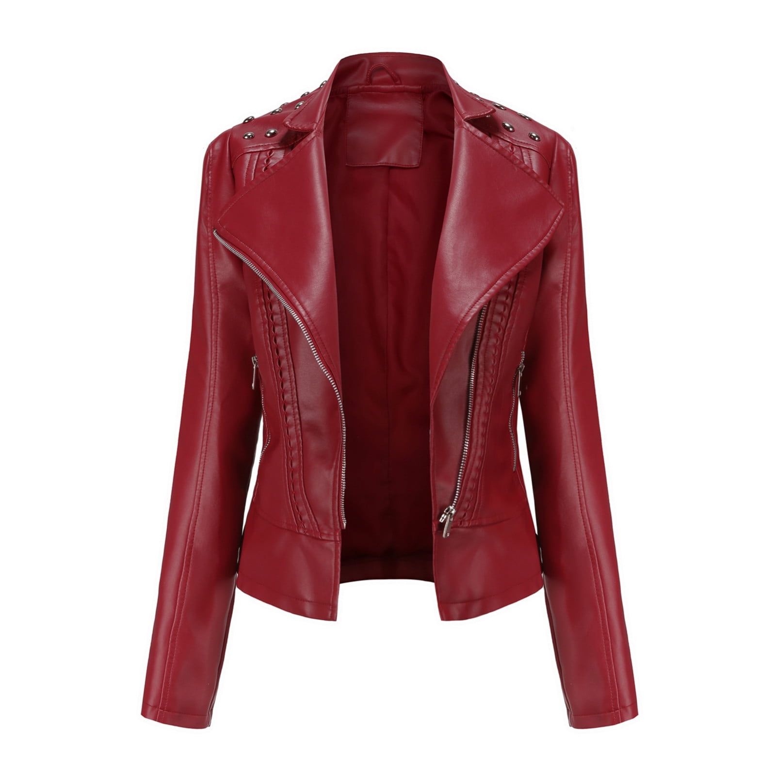 Bmisegm Womens Leather Jackets Motorcycle Coat Short Lightweight