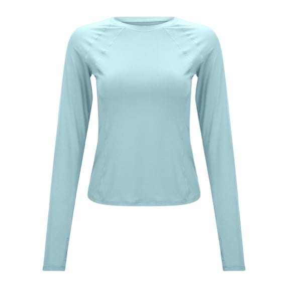 Bmisegm Womens Loose Fit T Shirt Womens Protective Wicking Long Sleeve Yoga Fitness Shirt & Breathable for Running & Sports Ladies Fashion Tops Light Blue S