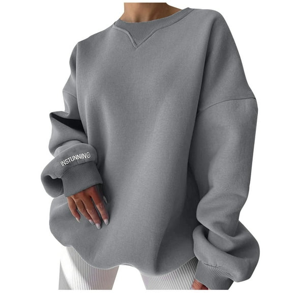 Bmisegm Womens Oversized Sweatshirts Hoodies Crew Neck Pullover Sweaters Casual Comfy Fall Fashion Womens Sweatshirts Grey S