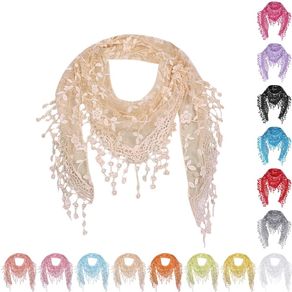 Bmisegm Womens Scarf Elegant Lace Tassel Floral Triangle Soft Wrap Shawl Lightweight Style Summer Scarf for Women Lightweight Beige