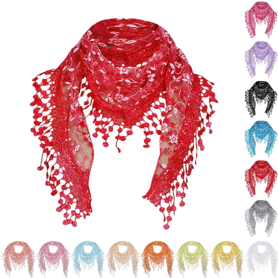Bmisegm Womens Scarf Elegant Lace Tassel Floral Triangle Soft Wrap Shawl Lightweight Style Summer Scarf for Women Lightweight Red