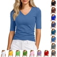 thumbnail image 1 of Bmisegm Womens Short Sleeve Tops Casual V Neck T Shirt Basic Solid for Layering Daily Wear T Shirts for Women Navy_001_A XL, 1 of 5