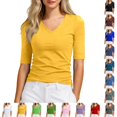 thumbnail image 1 of Bmisegm Womens Short Sleeve Tops Casual V Neck T Shirt Basic Solid for Layering Daily Wear T Shirts for Women Yellow_A XXXL, 1 of 5