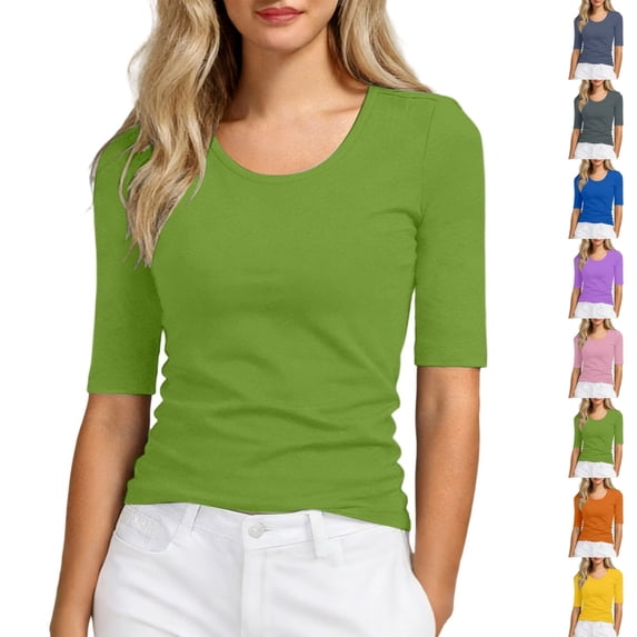 Bmisegm Womens Short Sleeve Tops Plus Size White Crew Neck T Shirt Basic Summer Casual Wear Stretchy Tee Womens Tops Green_B XXXXXL
