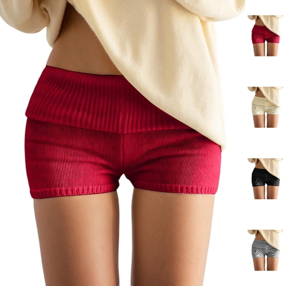Bmisegm Womens Shorts Casual Low Rise Knit Double Layered Flipped Waistband Bottoms Womens Shorts _001 S