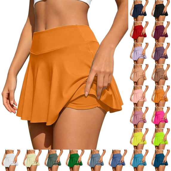 Bmisegm Womens Skort with Side Pockets Tennis Athletic Skort Outdoor Badminton Running Workout Yoga Womens Shorts Orange XS