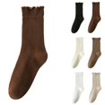 thumbnail image 1 of Bmisegm Womens Socks Double Needle Lace Mid Calf Solid Color Striped Ruffle Casual Crew Socks for Women Coffee_002, 1 of 4