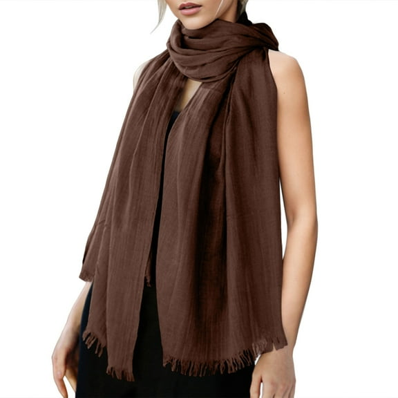 YWOAGH Womens Solid Color Cotton and Linen Scarf for All Season Beach Strip Scarf Scarf Coffee