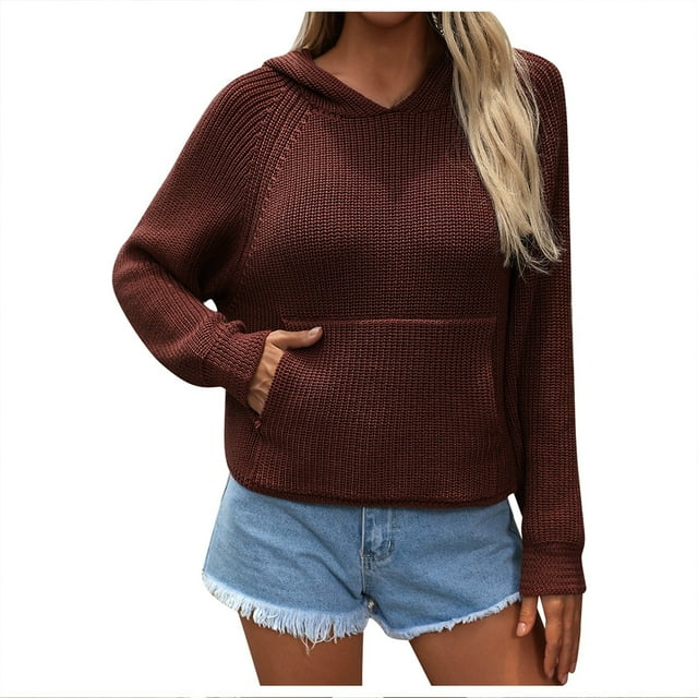 Bmisegm "Womens Star Pattern Hooded Knit Sweater with Pockets Stylish