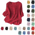 thumbnail image 1 of Bmisegm Womens Summer Casual Top Womens Neck Floral Embroidered T Shirt Casual Summer Top with Pure Color Design Ladies Fashion Tops Red_002 XXL, 1 of 4