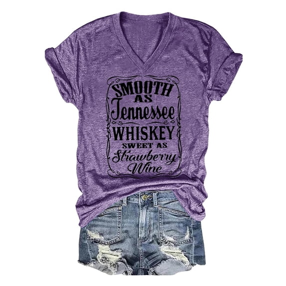 Bmisegm Womens Summer Short Sleeve Tee Ladies V Neckprinted Short Sleeve T Shirt Casual Style Summer Top Womens Tops Purple S
