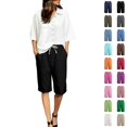 thumbnail image 1 of Bmisegm Womens Summer Shorts Casual Cropped Elastic Waist Solid Color Everyday Bottoms Shorts Women Black M, 1 of 9
