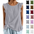 thumbnail image 1 of Bmisegm Womens Tank Tops Casual Comfortable Ruffle Sleeveless Round Neck Relaxed Fit Lightweight Breathable Basic Vest Summer Tops for Women Light Gray M, 1 of 5